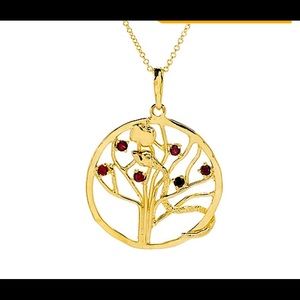 14K Yellow Gold Garnet Snake & Apple Tree Pendant